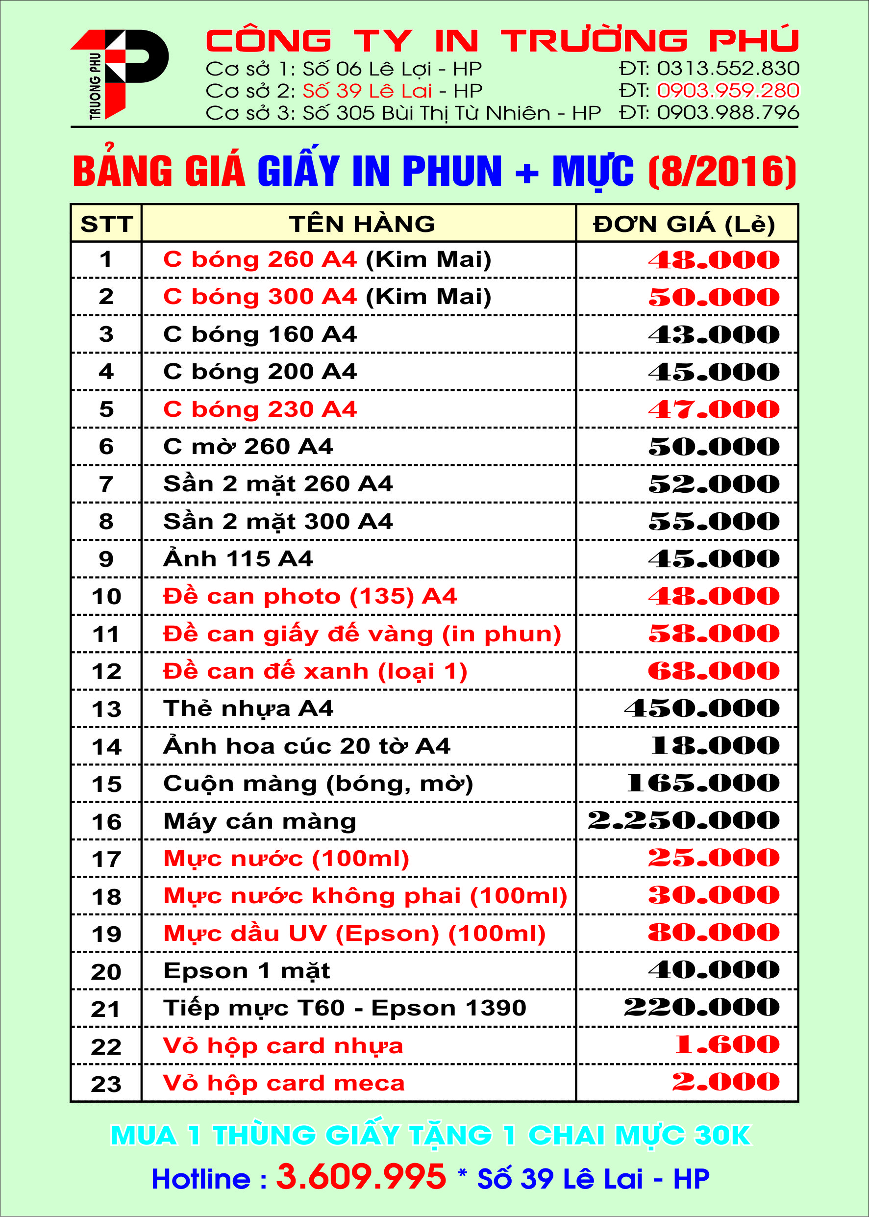 Báo giá giấy in mầu 2016